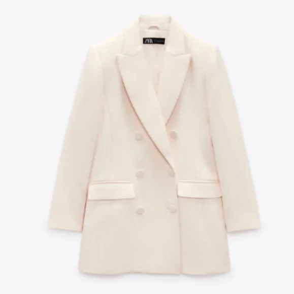ZARA DOUBLE BREASTED LONG BLAZER COAT JACKET ECRU XS - Picture 5 of 12